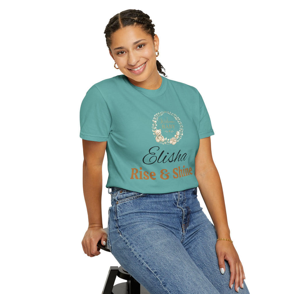 Personalized 'Rise & Shine' T-Shirt — Custom Name Floral Monogram Tee