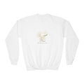 Youth crewneck sweatshirt in white with Peace Be With You dove print — kids holiday sweatshirt by Maison Najma