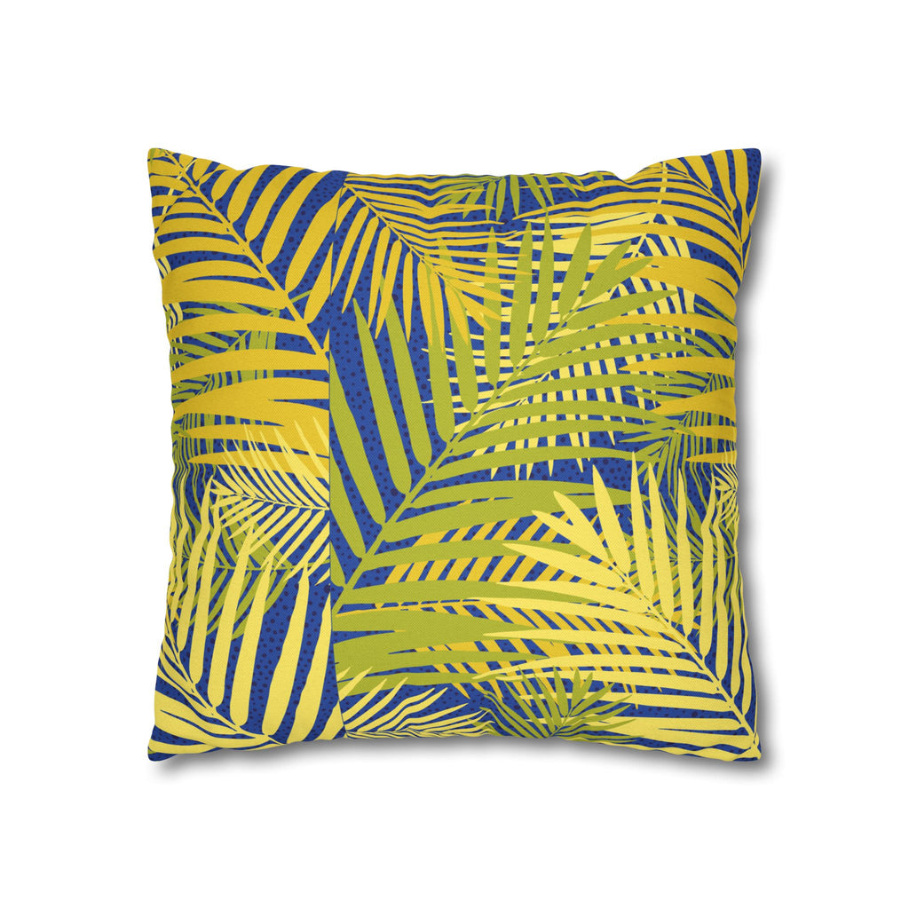 Tropical Palm Pillowcase — Yellow & Blue Leaf Decorative Pillow Cover