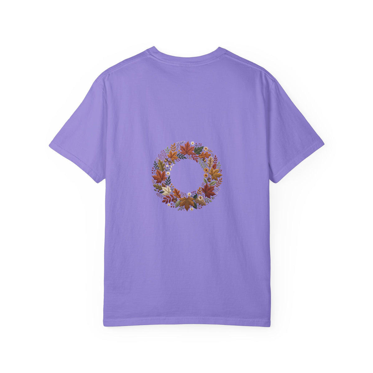 T-Shirt — Autumn Floral Wreath Tee (Fall Leaves Chest & Back Print)