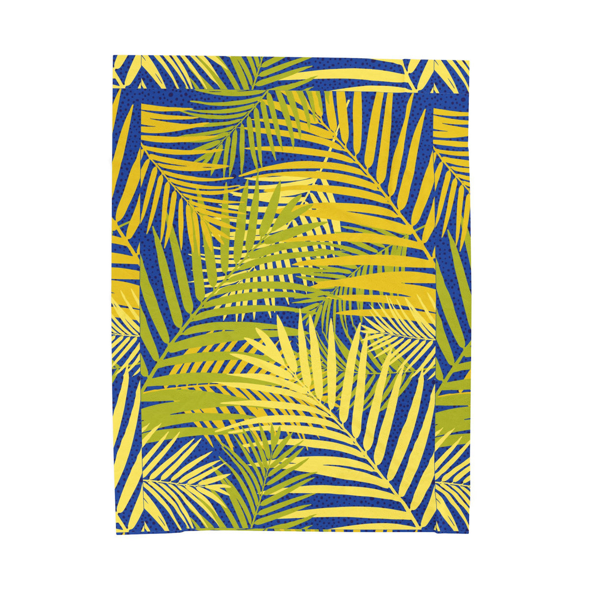 Tropical Palm Velveteen Plush Blanket — Blue & Yellow Leaf Throw