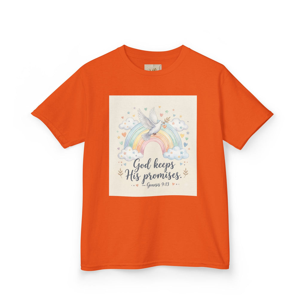 Christian Kids T-Shirt — "God Keeps His Promises" Rainbow Dove Tee | Psalm 145:13