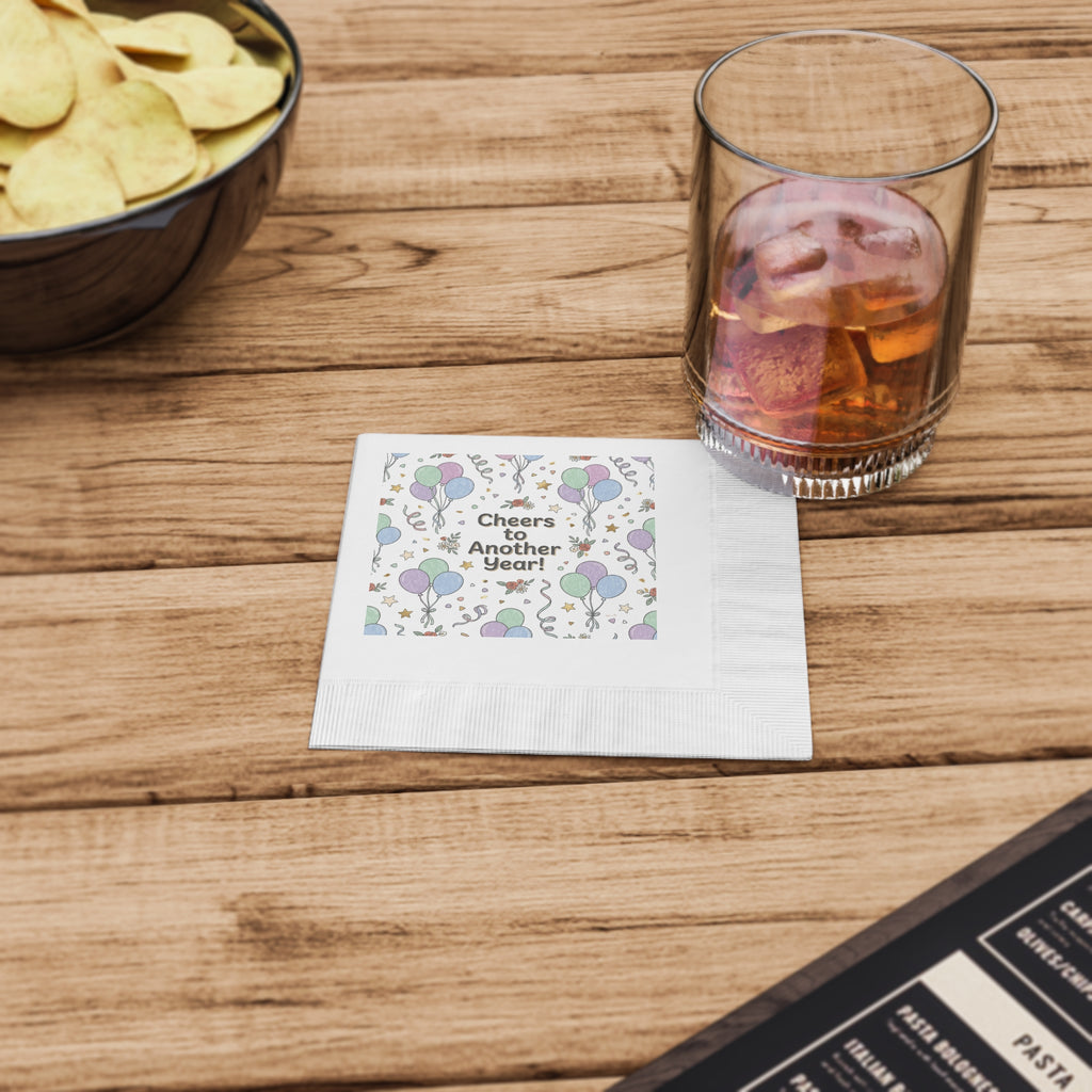 Cheers to Another Year Cocktail Napkins — Birthday & New Year Party Beverage Napkins