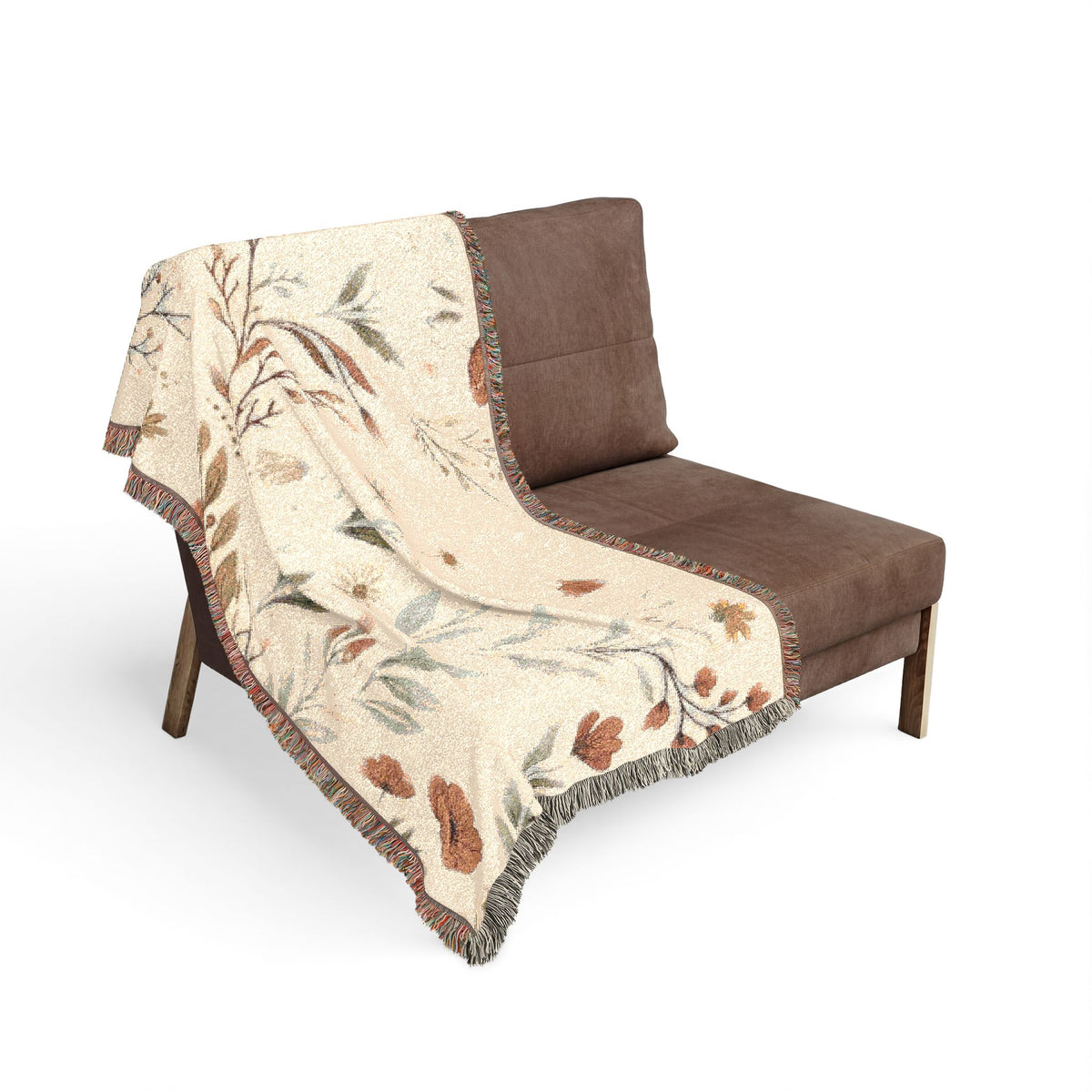 Floral Woven Blanket — Vintage Botanical Throw with Fringe