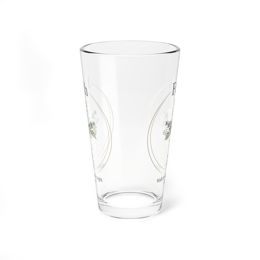 Faith 16oz Mixing Glass — Floral Christian Barware, "Walk by Faith, Not by Sight"