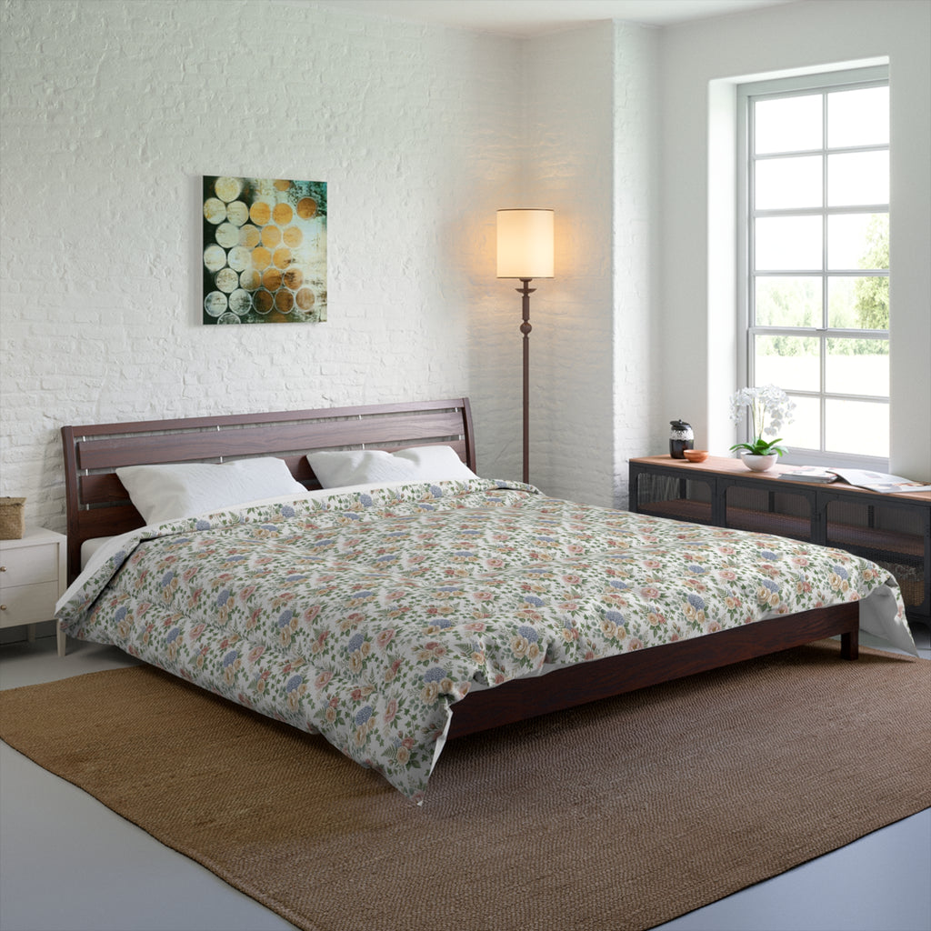 Floral Vintage Tile Comforter — Soft Pastel Boho Bedroom Bedding