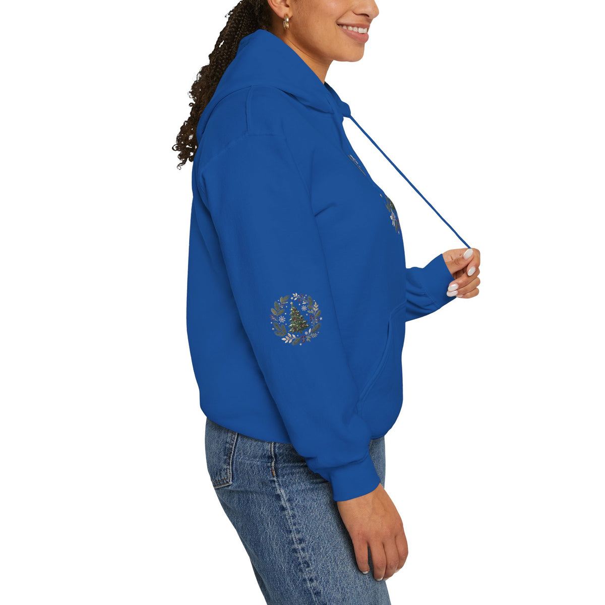 Christmas Tree Wreath Hoodie — Festive Botanical Sweatshirt, 50/50 Cotton-Poly, Unisex