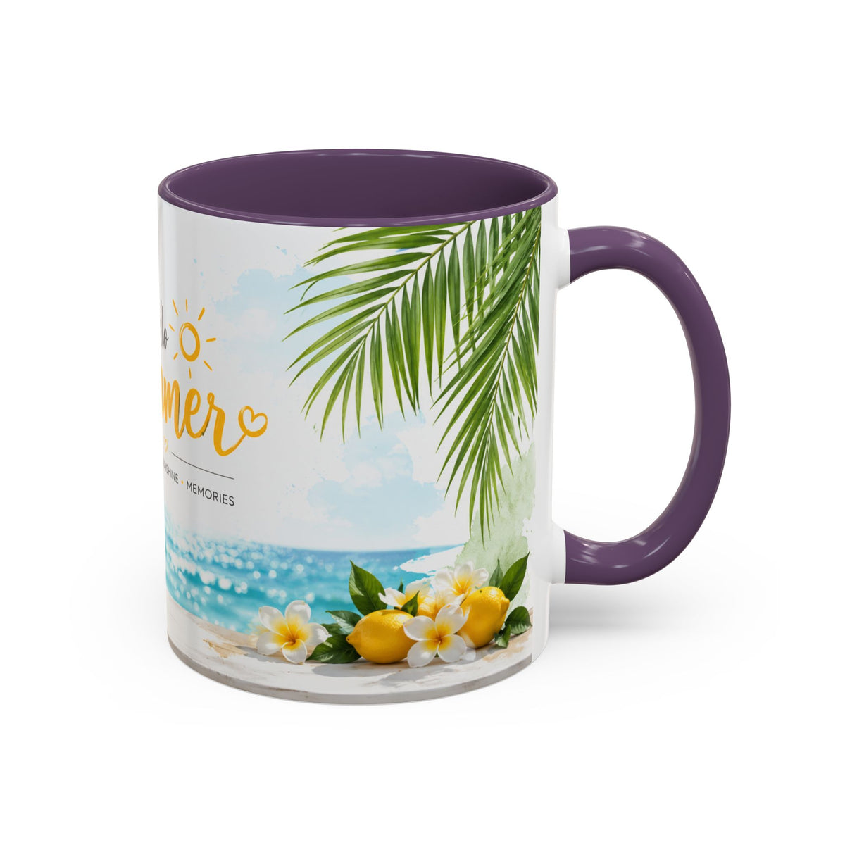 Hello Summer Accent Coffee Mug — Beach Vibes Lemon Palm Coastal Ceramic Mug (11/15oz)