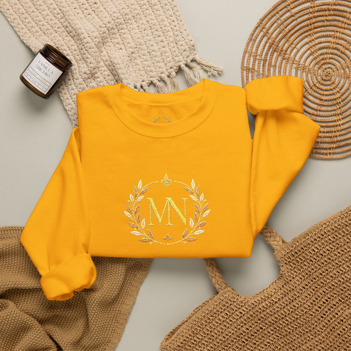 Gold Laurel Monogram Crewneck Sweatshirt