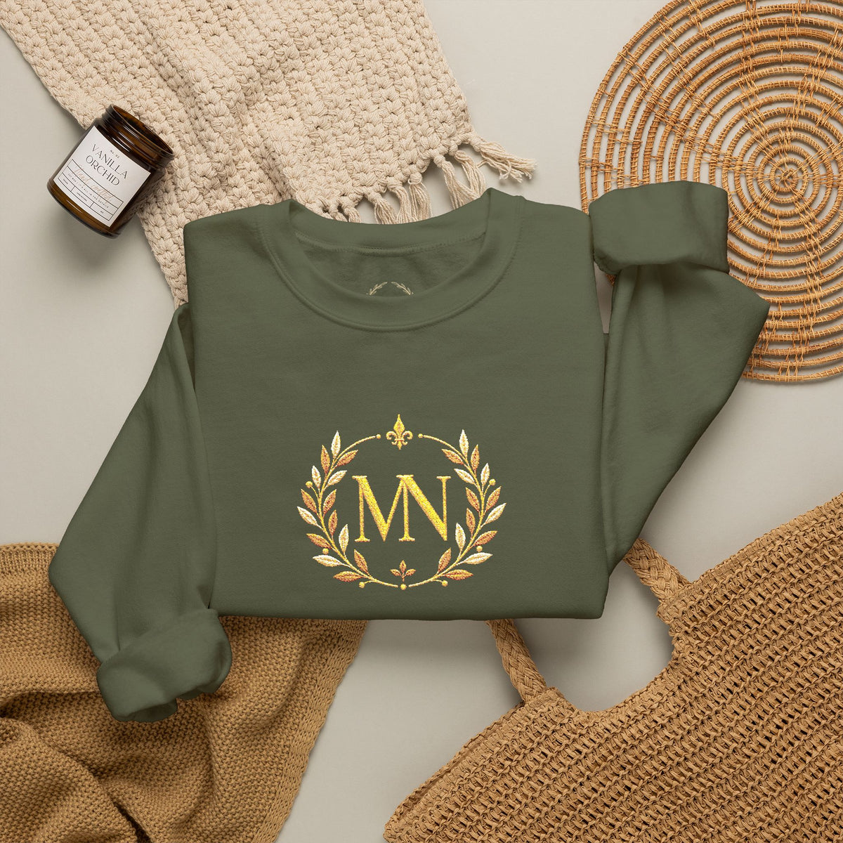 Gold Laurel Monogram Crewneck Sweatshirt