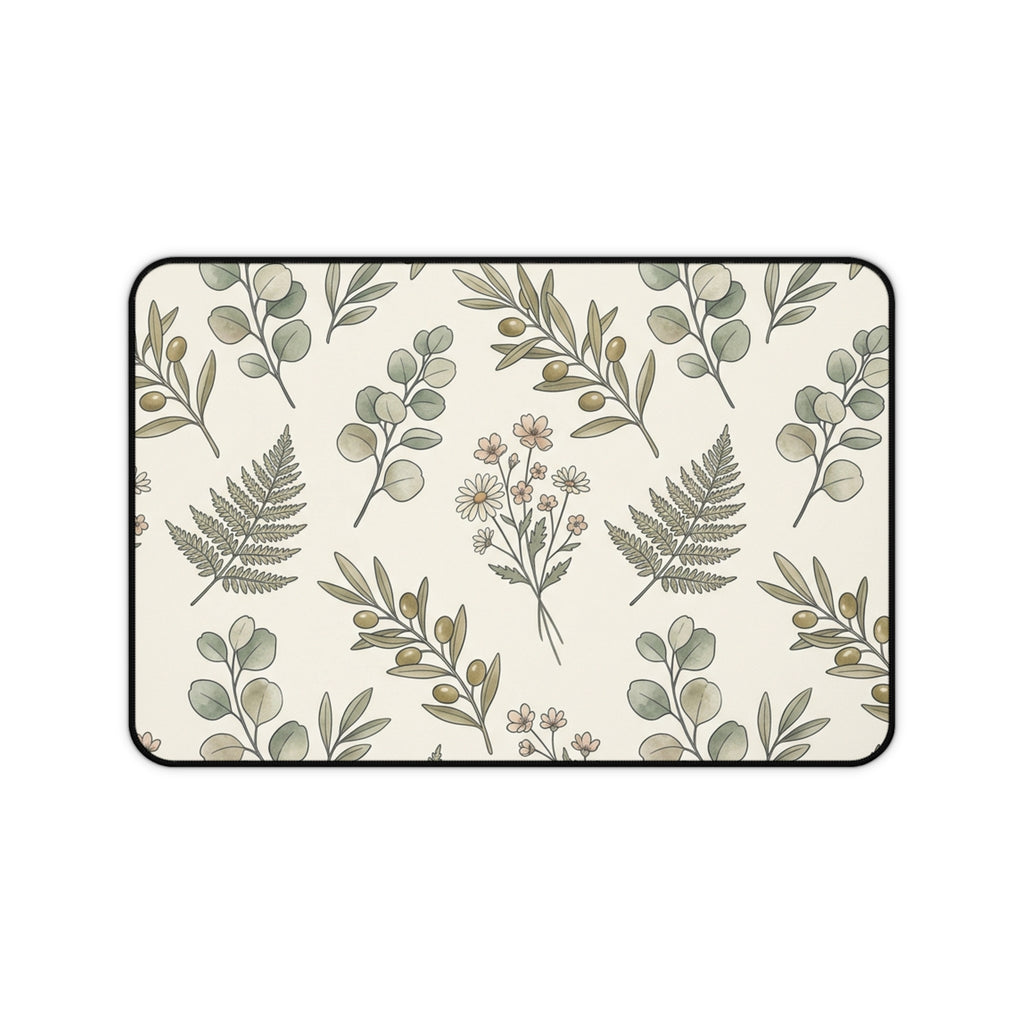 Botanical Fern Desk Mat — Neutral Floral Mouse Pad for Home Office