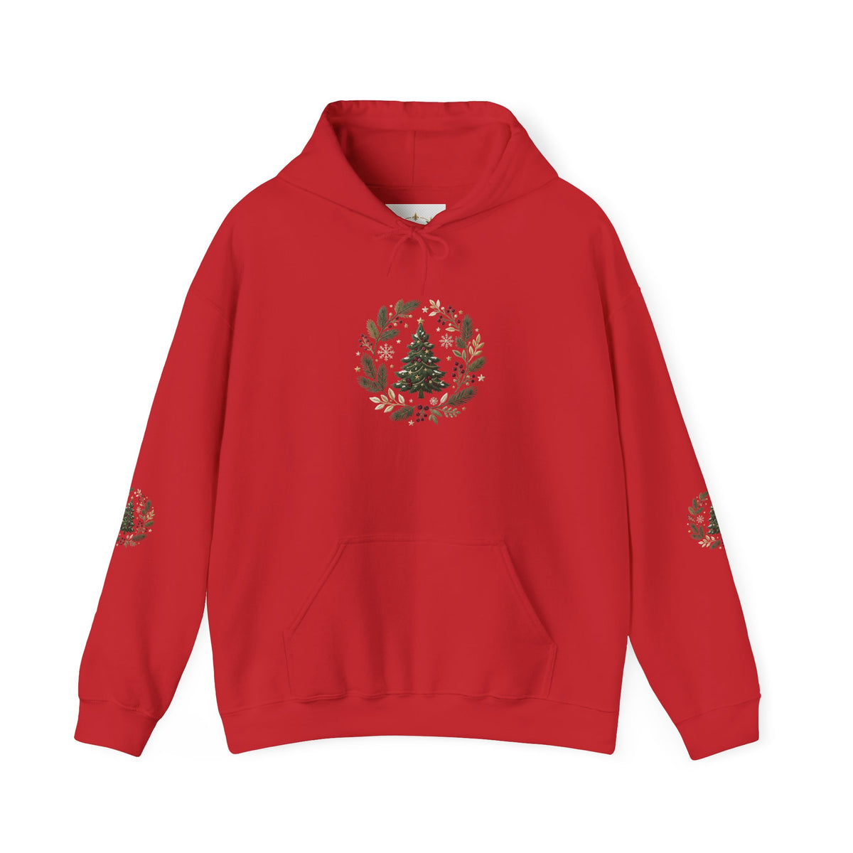 Christmas Tree Wreath Hoodie — Festive Botanical Sweatshirt, 50/50 Cotton-Poly, Unisex