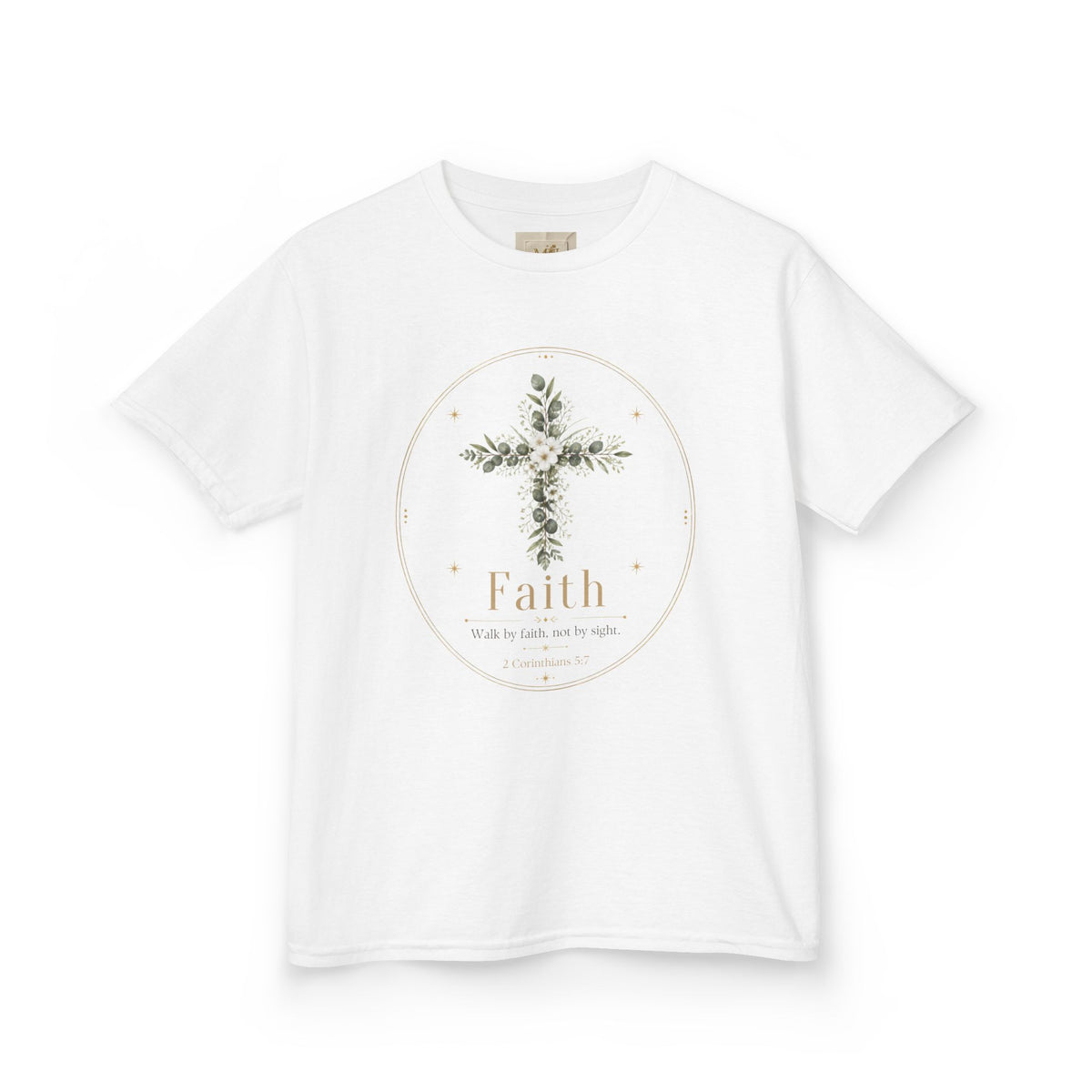 Kids Tee — Floral Cross “Faith” Christian Shirt for Children (Easter, Baptism, Church)