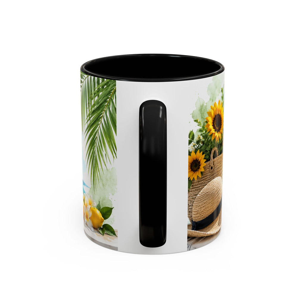 Hello Summer Accent Coffee Mug — Beach Vibes Lemon Palm Coastal Ceramic Mug (11/15oz)