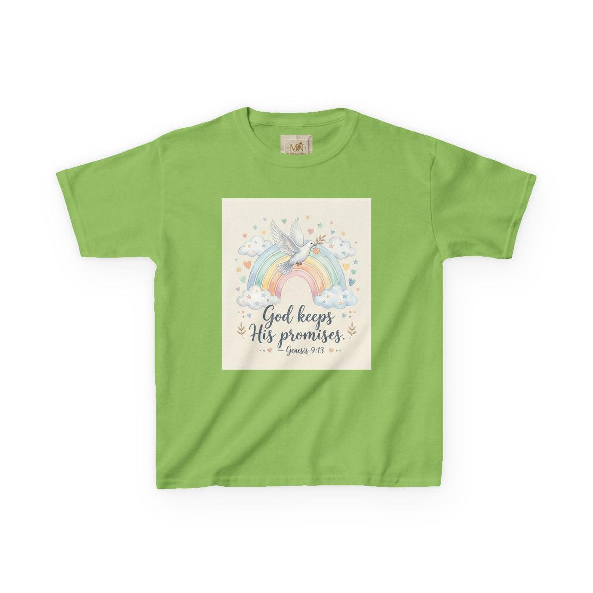 Christian Kids T-Shirt — "God Keeps His Promises" Rainbow Dove Tee | Psalm 145:13