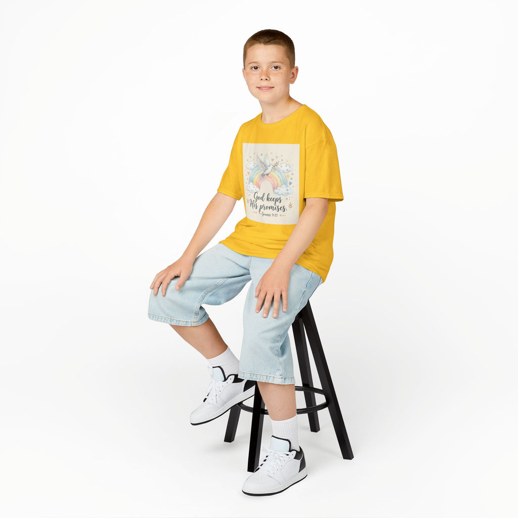 Christian Kids T-Shirt — "God Keeps His Promises" Rainbow Dove Tee | Psalm 145:13