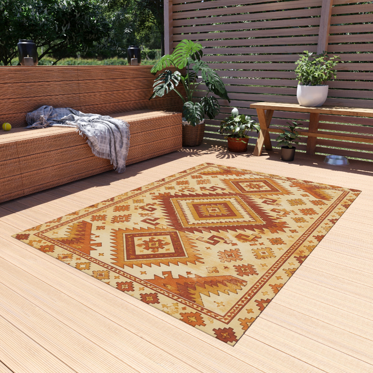 Southwestern Outdoor Rug — Rust & Gold Geometric Patio Mat