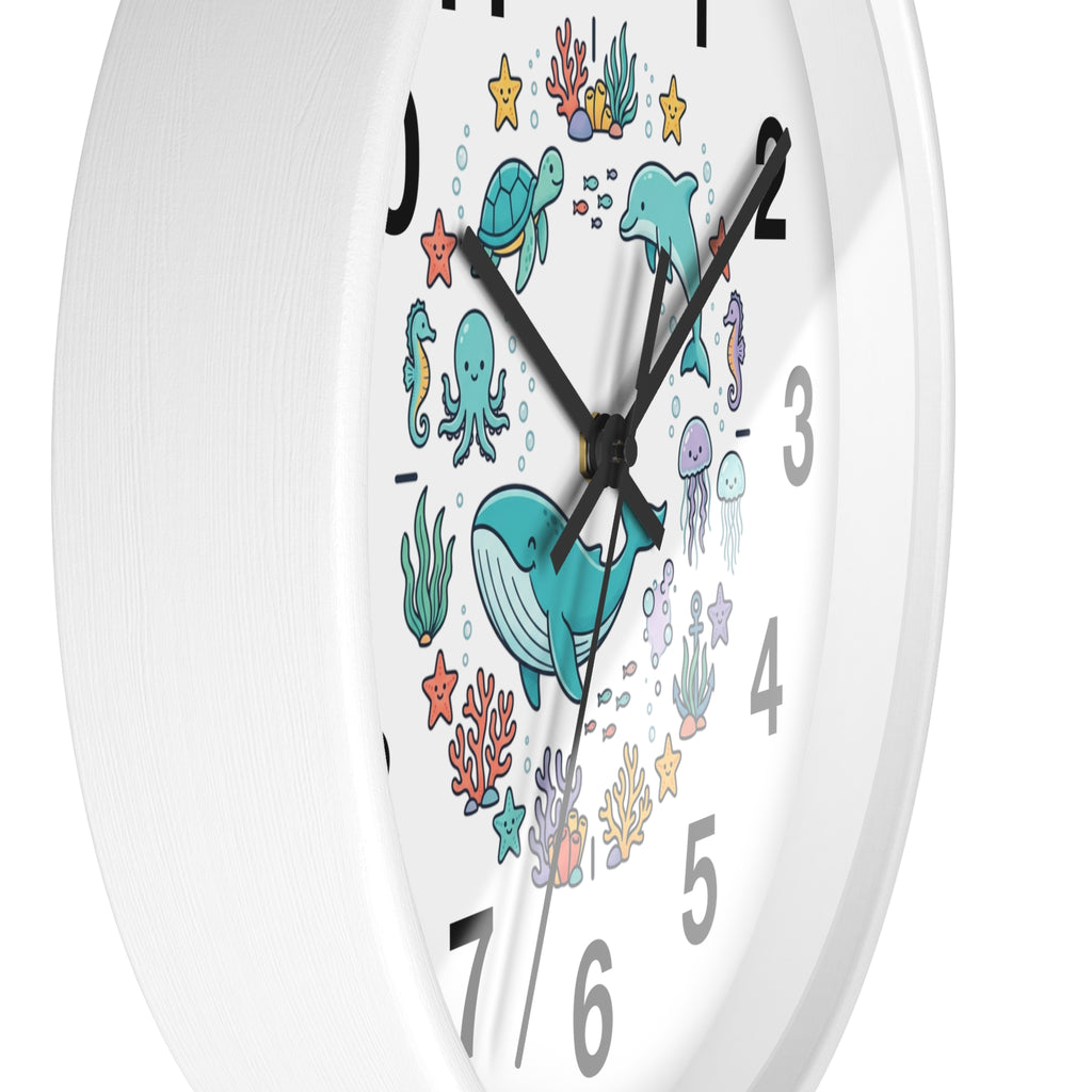 Underwater Friends Wall Clock — Cute Whale, Turtle & Dolphin Ocean Nursery Clock