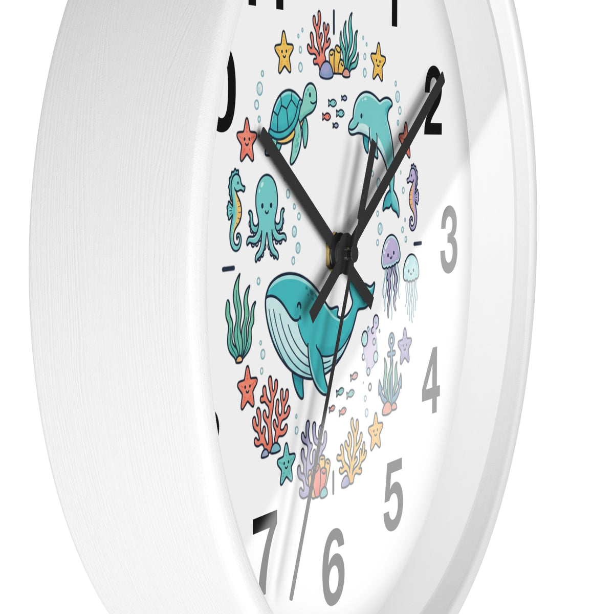 Underwater Friends Wall Clock — Cute Whale, Turtle & Dolphin Ocean Nursery Clock