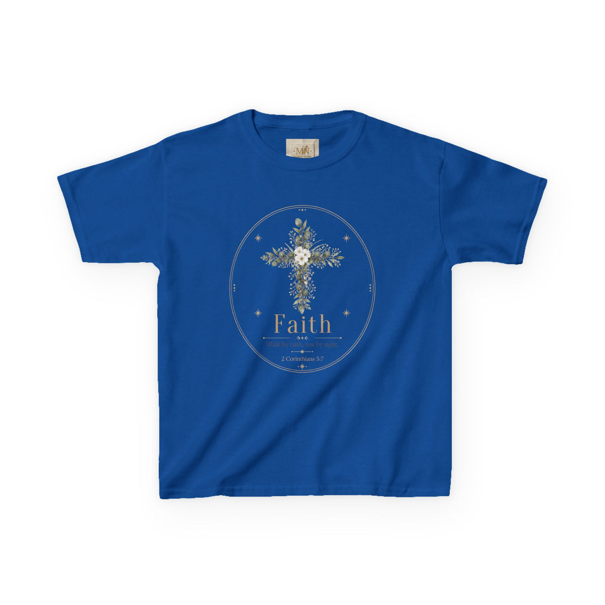 Kids Tee — Floral Cross “Faith” Christian Shirt for Children (Easter, Baptism, Church)