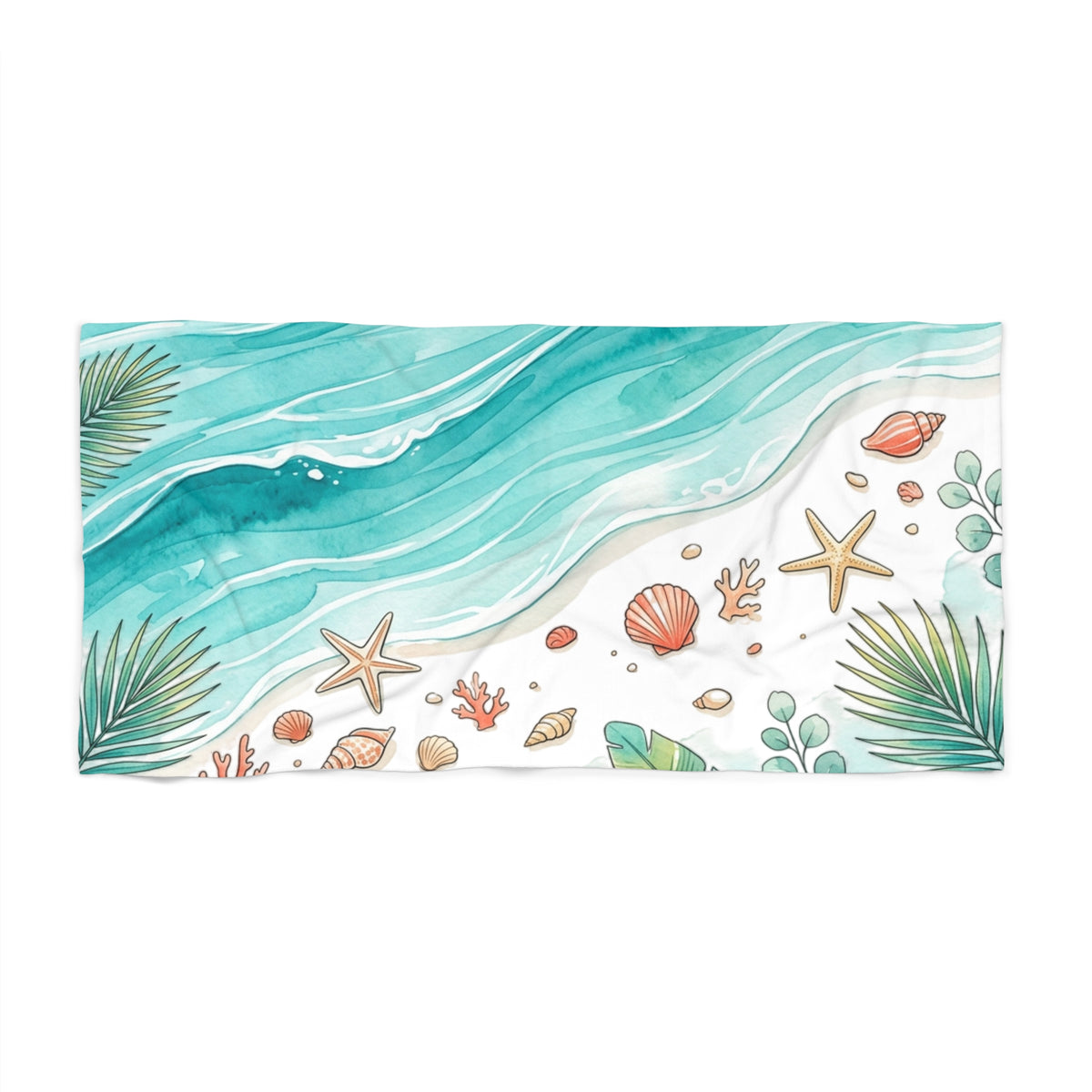 Coastal Shells Beach Towel — Aqua Wave Seashell Design
