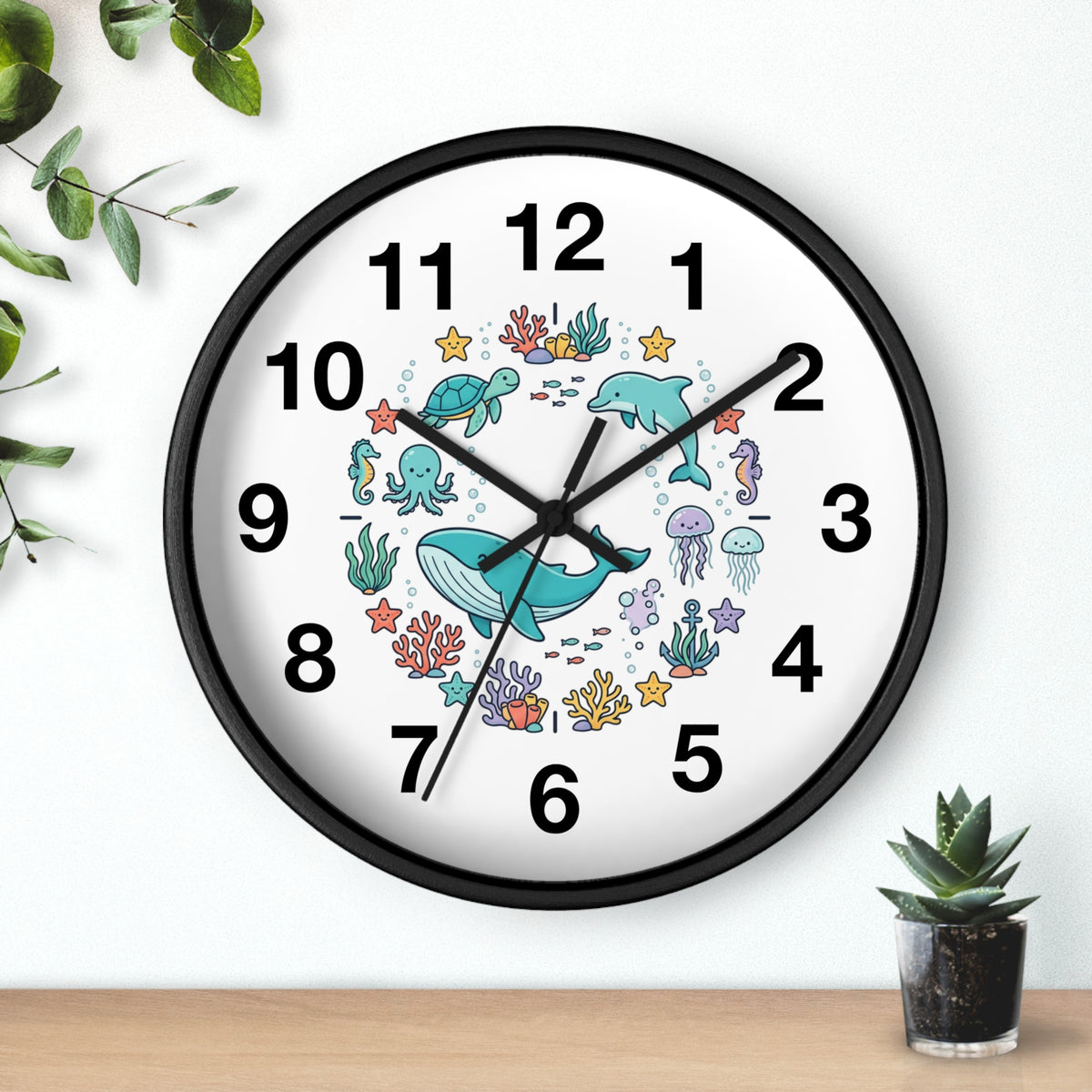 Underwater Friends Wall Clock — Cute Whale, Turtle & Dolphin Ocean Nursery Clock