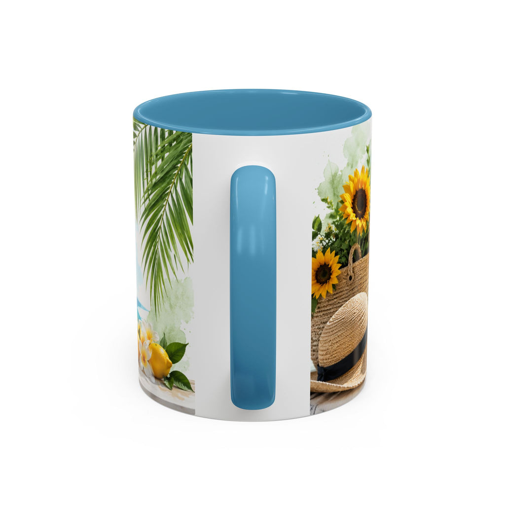 Hello Summer Accent Coffee Mug — Beach Vibes Lemon Palm Coastal Ceramic Mug (11/15oz)