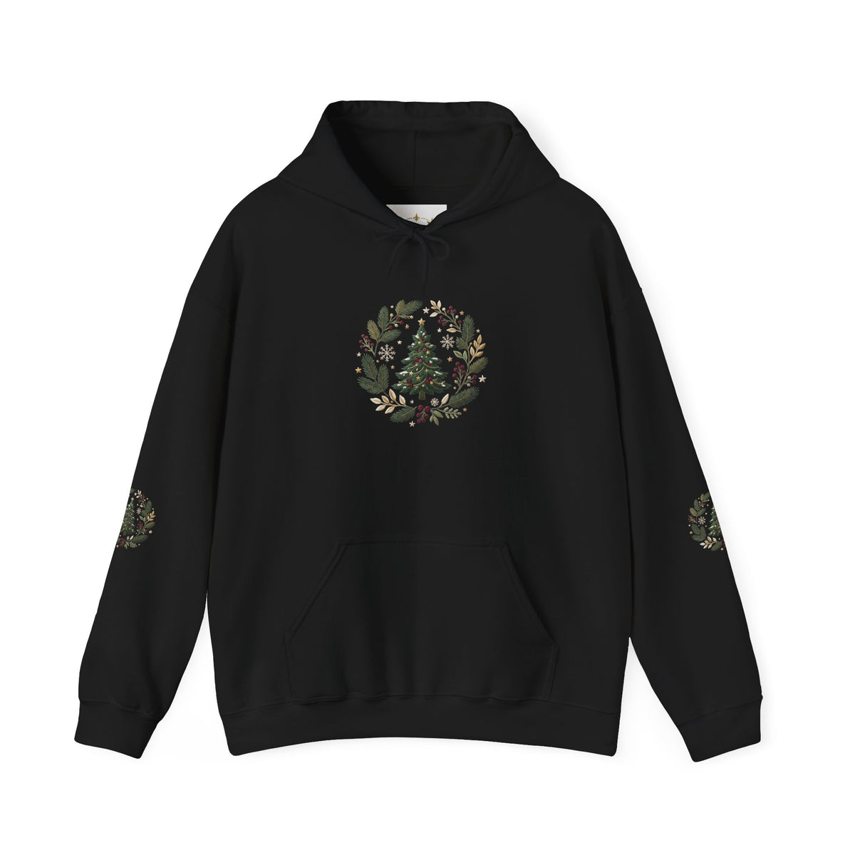 Christmas Tree Wreath Hoodie — Festive Botanical Sweatshirt, 50/50 Cotton-Poly, Unisex