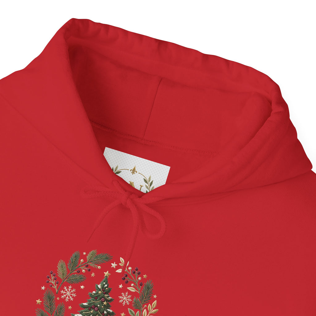 Christmas Tree Wreath Hoodie — Festive Botanical Sweatshirt, 50/50 Cotton-Poly, Unisex