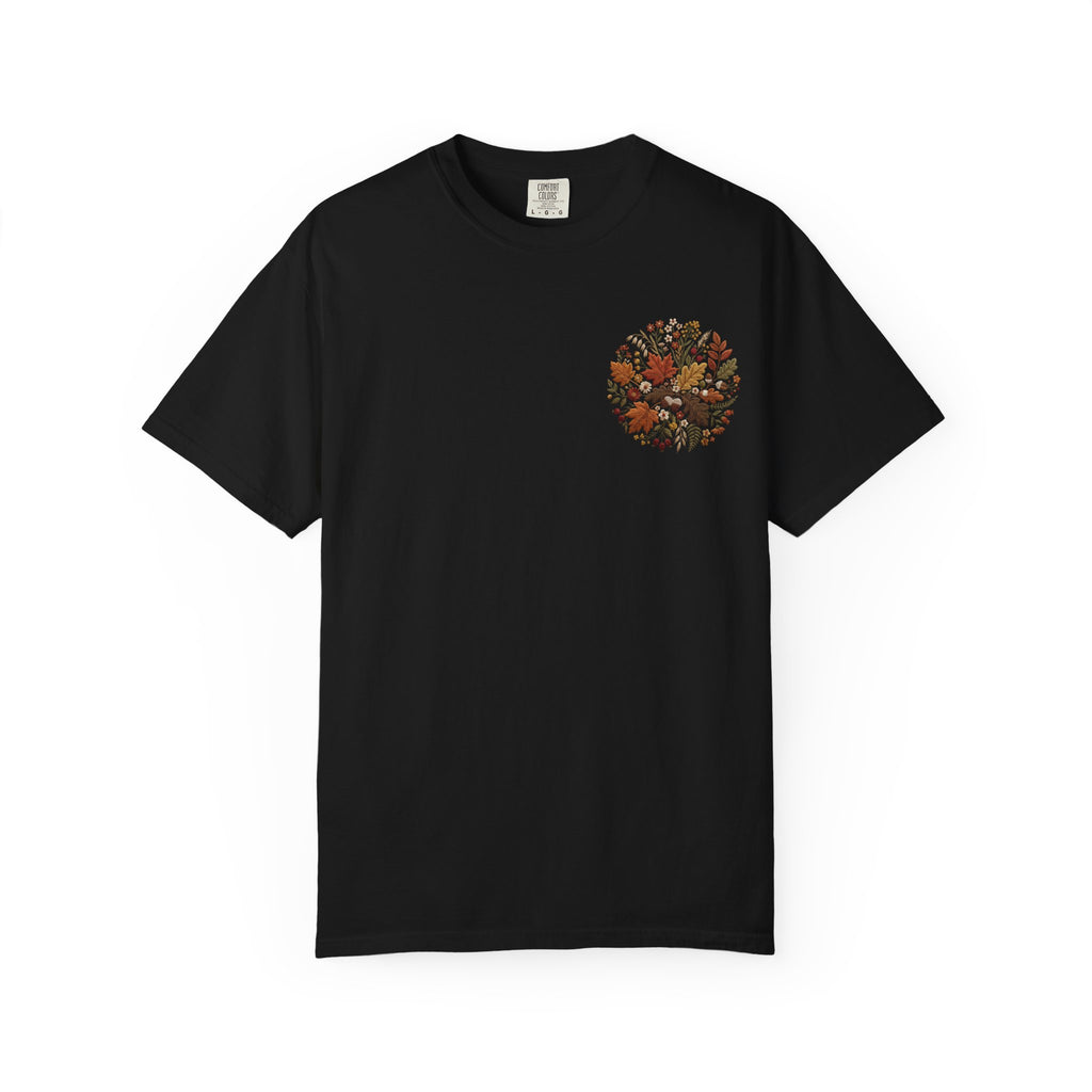 T-Shirt — Autumn Floral Wreath Tee (Fall Leaves Chest & Back Print)