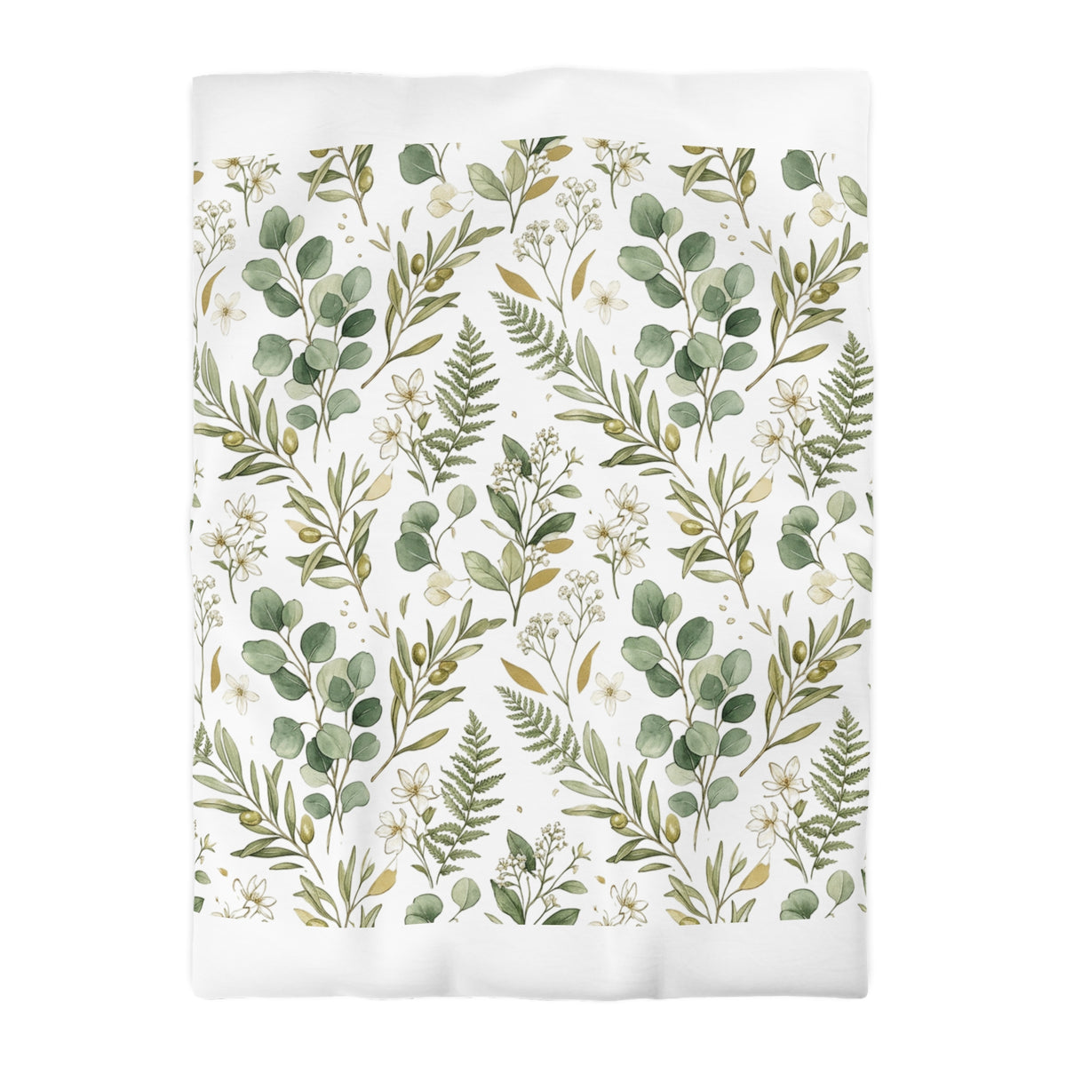 Botanical Eucalyptus Duvet Cover — Green Fern & Floral Microfiber Bedding