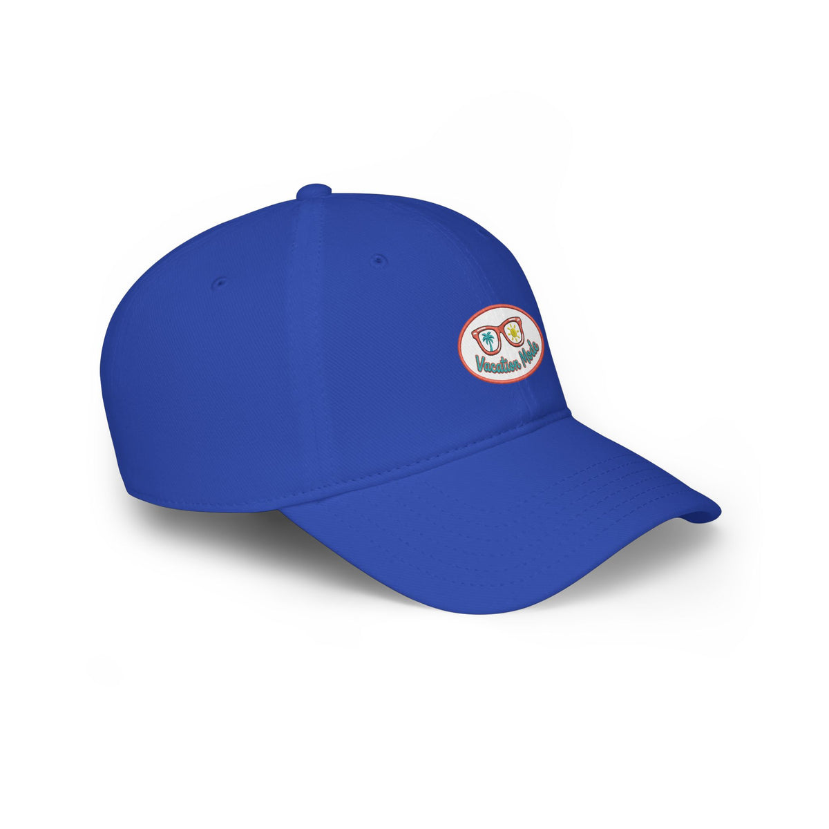 Red 'Vacation Mode' Low Profile Baseball Cap — Sunglasses Patch Dad Hat