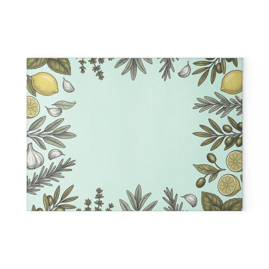 Herb & Lemon Glass Cutting Board — Decorative Kitchen Chopping Board