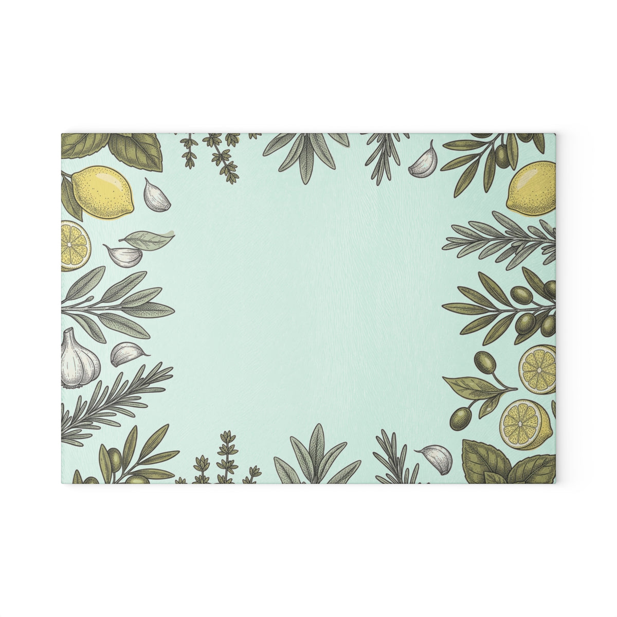 Herb & Lemon Glass Cutting Board — Decorative Kitchen Chopping Board