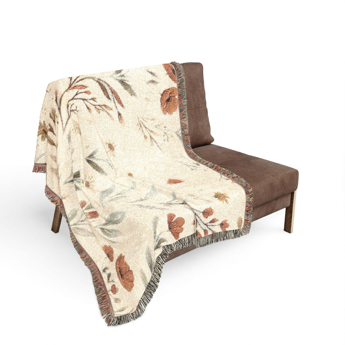 Floral Woven Blanket — Vintage Botanical Throw with Fringe