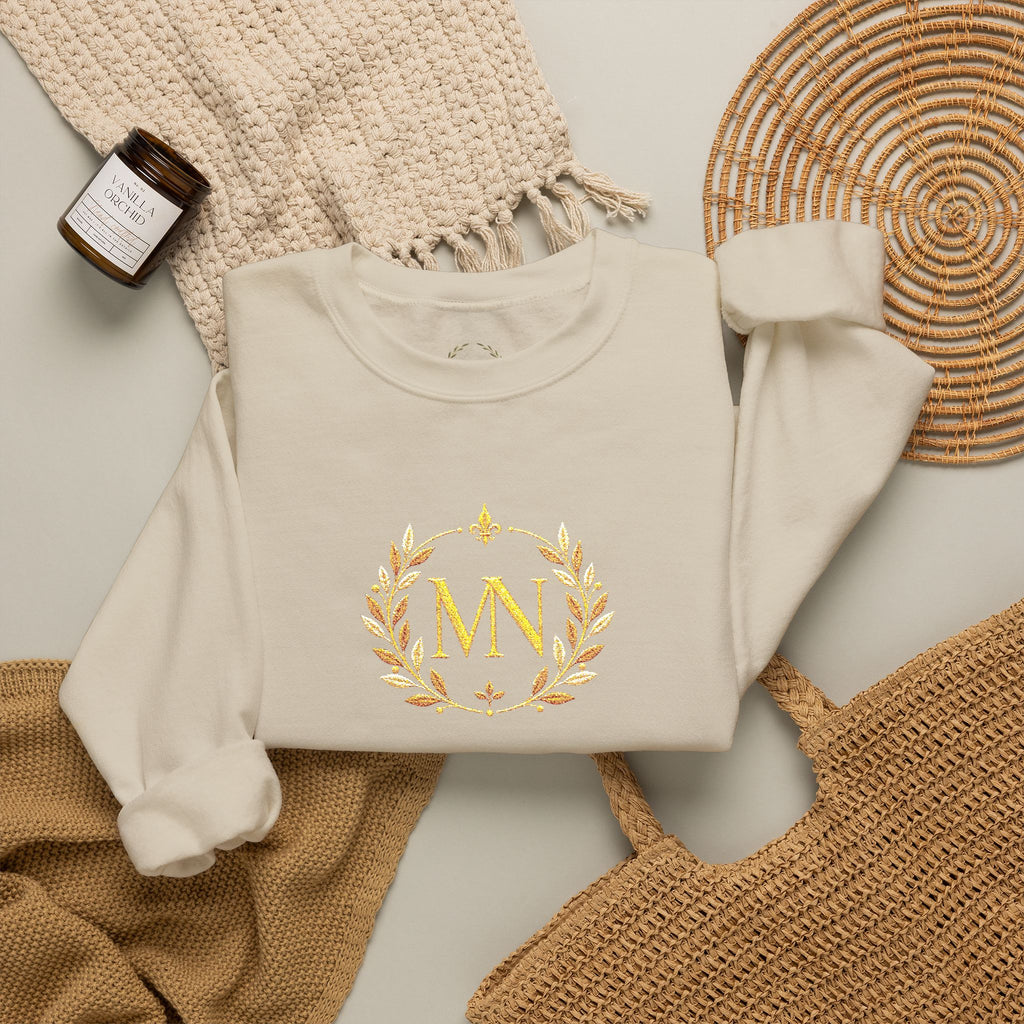 Gold Laurel Monogram Crewneck Sweatshirt