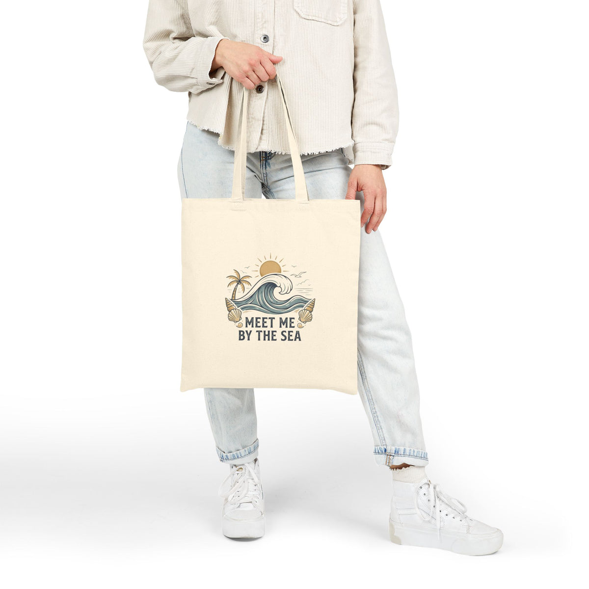 Meet Me By The Sea Cotton Tote Bag — Beach Wave Palm Eco Shopper