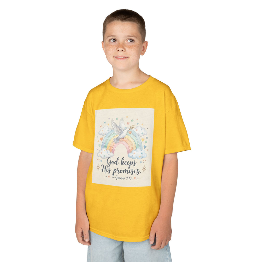 Christian Kids T-Shirt — "God Keeps His Promises" Rainbow Dove Tee | Psalm 145:13