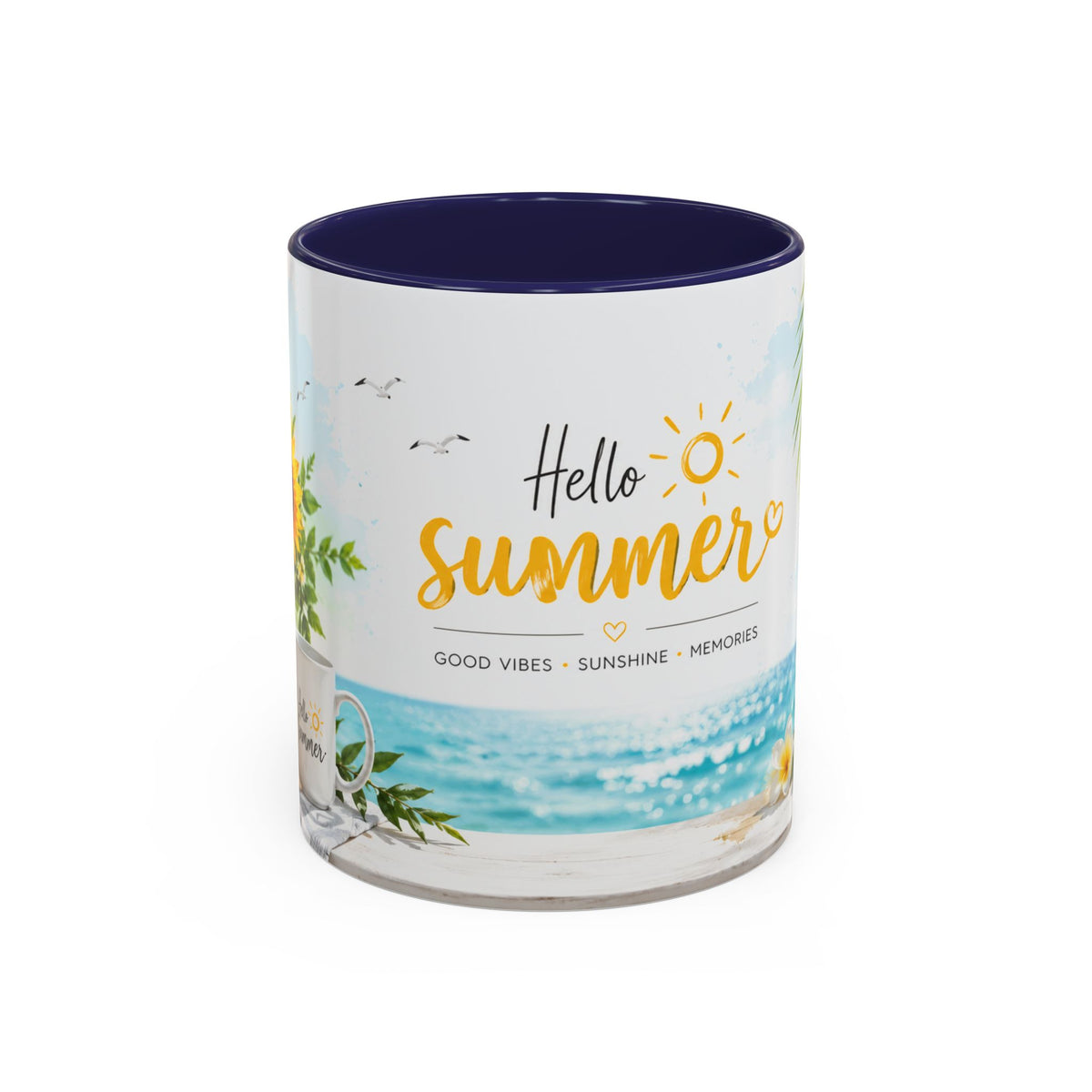 Hello Summer Accent Coffee Mug — Beach Vibes Lemon Palm Coastal Ceramic Mug (11/15oz)