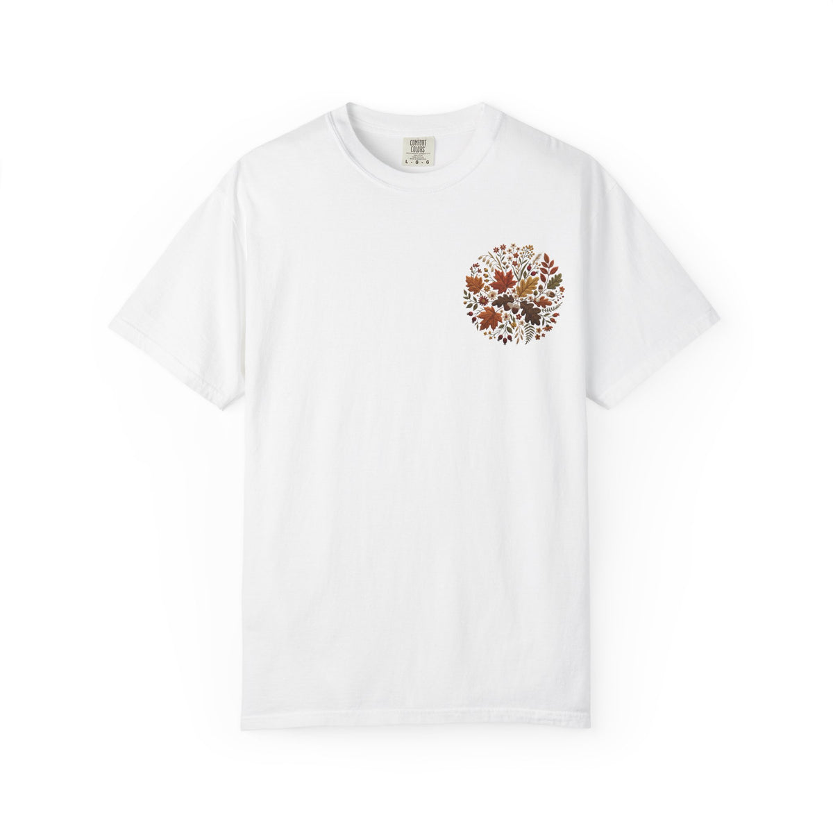 T-Shirt — Autumn Floral Wreath Tee (Fall Leaves Chest & Back Print)