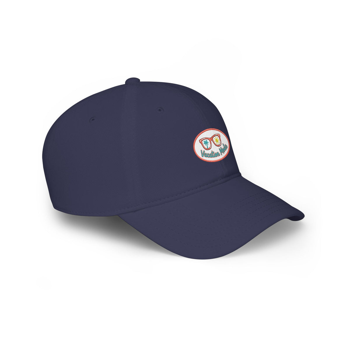 Red 'Vacation Mode' Low Profile Baseball Cap — Sunglasses Patch Dad Hat