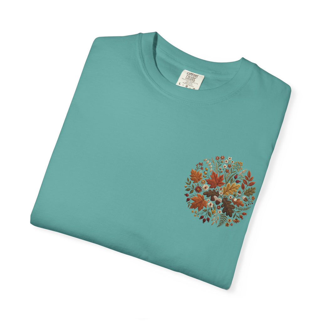 T-Shirt — Autumn Floral Wreath Tee (Fall Leaves Chest & Back Print)