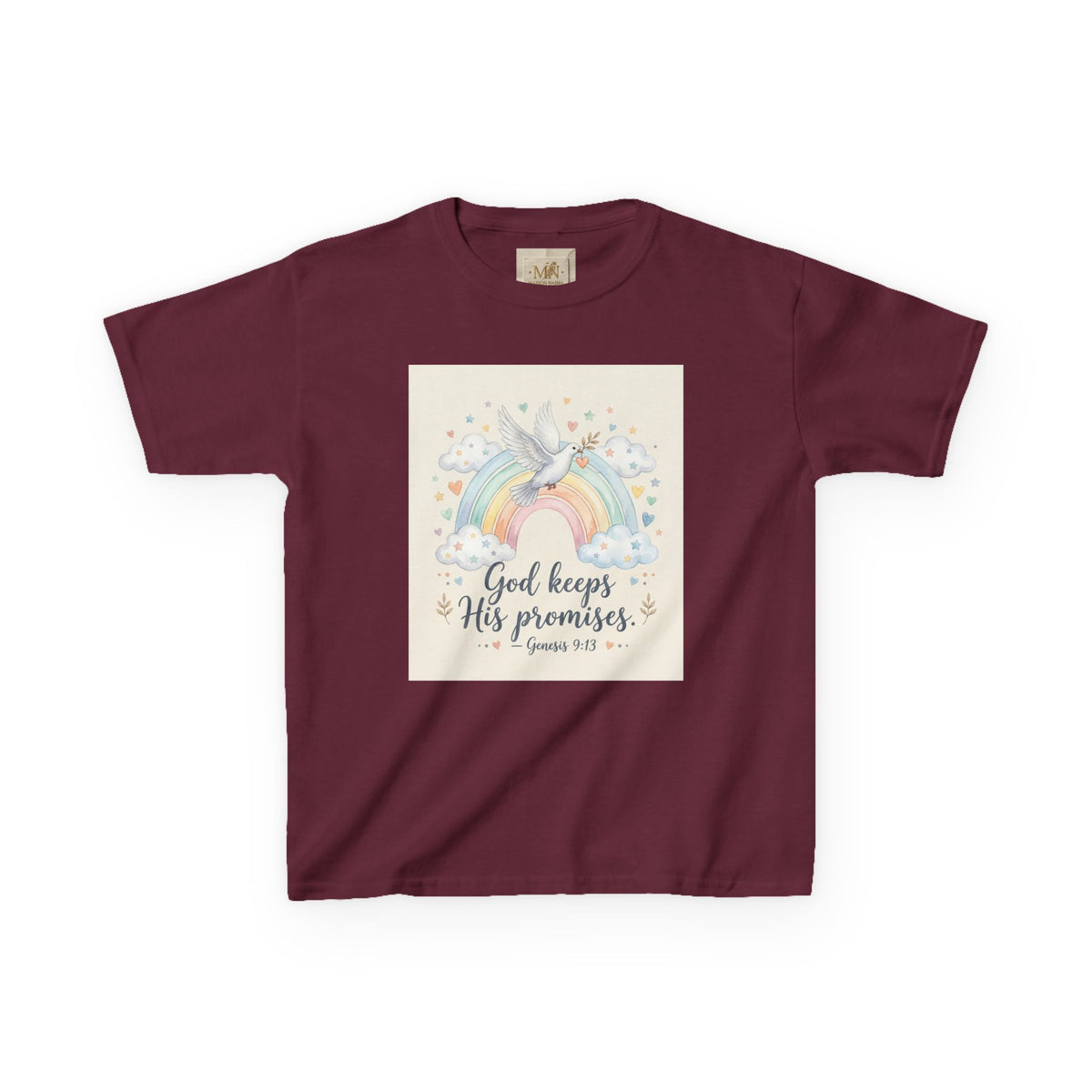 Christian Kids T-Shirt — "God Keeps His Promises" Rainbow Dove Tee | Psalm 145:13
