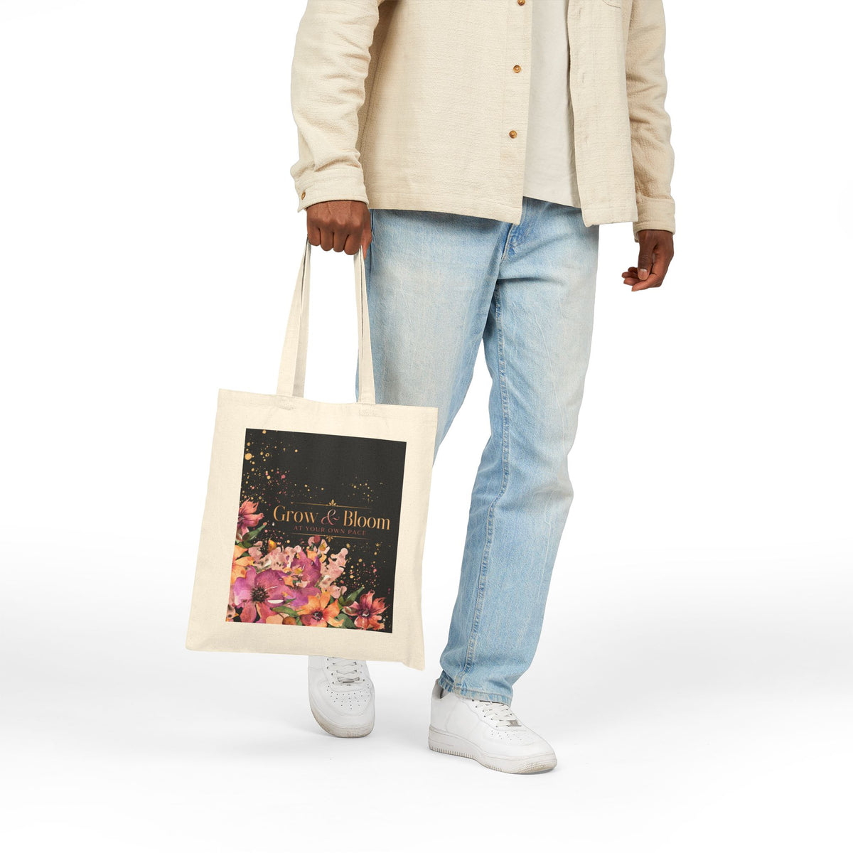 Grow & Bloom Floral Canvas Tote Bag
