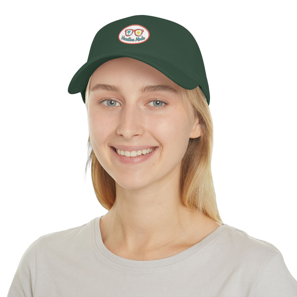 Red 'Vacation Mode' Low Profile Baseball Cap — Sunglasses Patch Dad Hat