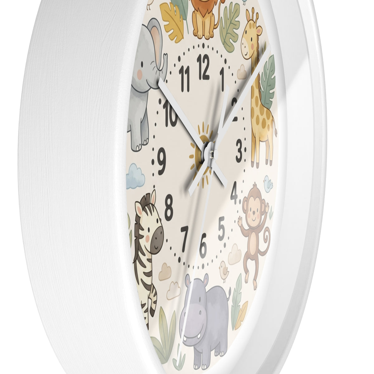 Safari Friends Nursery Wall Clock — Cute Jungle Animal Kids Clock