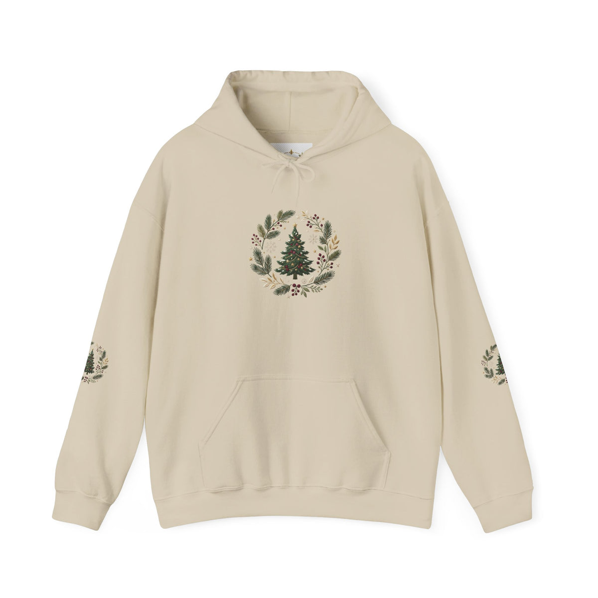 Christmas Tree Wreath Hoodie — Festive Botanical Sweatshirt, 50/50 Cotton-Poly, Unisex