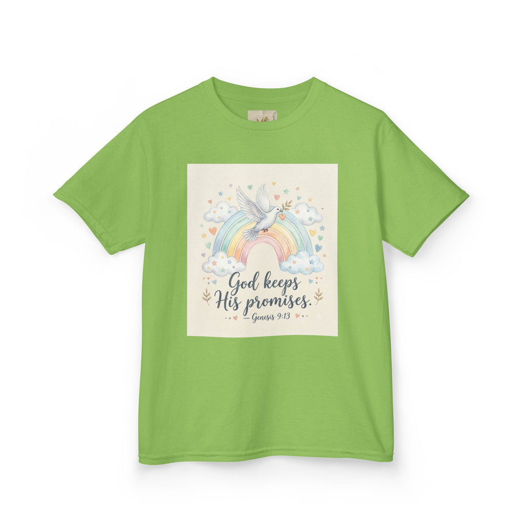 Christian Kids T-Shirt — "God Keeps His Promises" Rainbow Dove Tee | Psalm 145:13