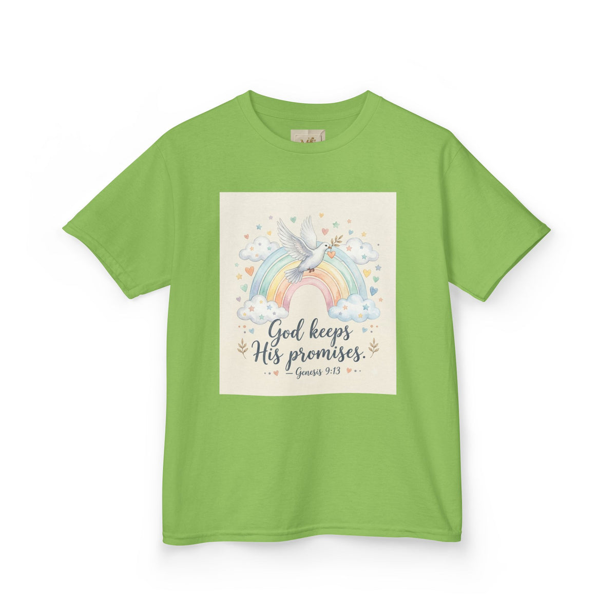 Christian Kids T-Shirt — "God Keeps His Promises" Rainbow Dove Tee | Psalm 145:13