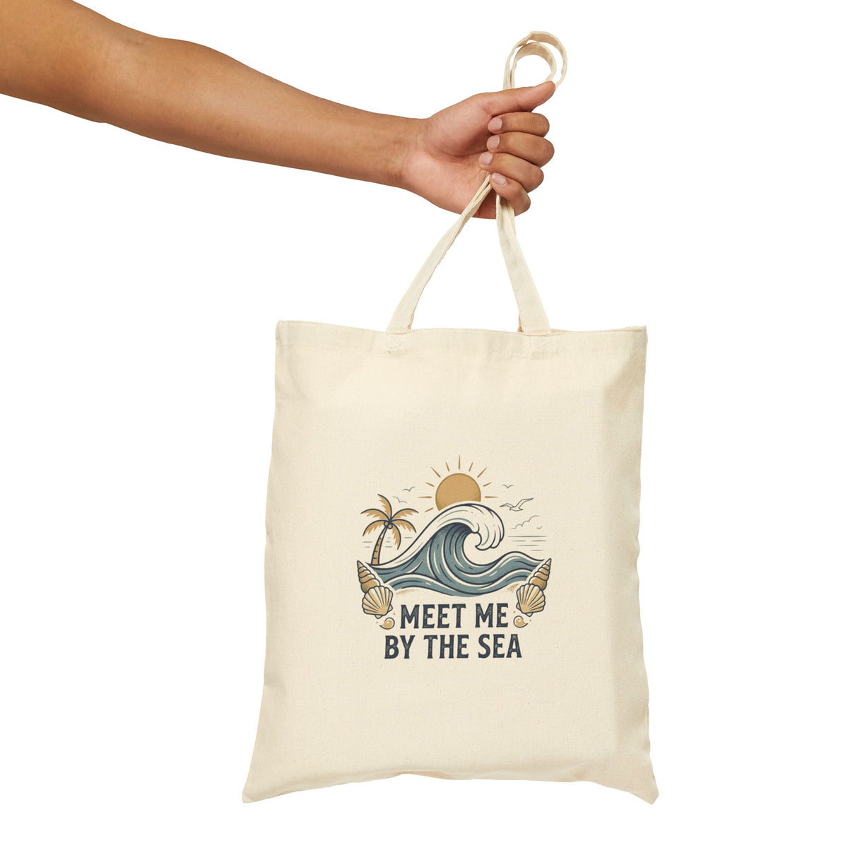 Meet Me By The Sea Cotton Tote Bag — Beach Wave Palm Eco Shopper